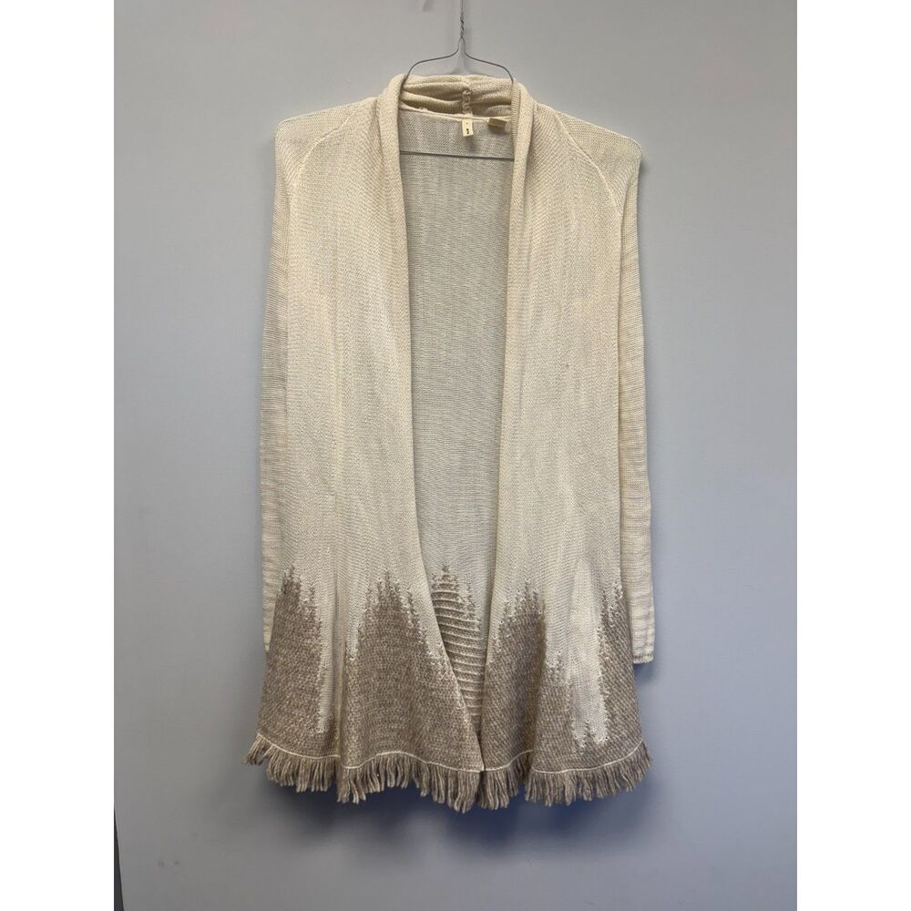 Anthropologie Moth Wool Fringe Hem Open Front Long Cardigan Sweater XS Boho